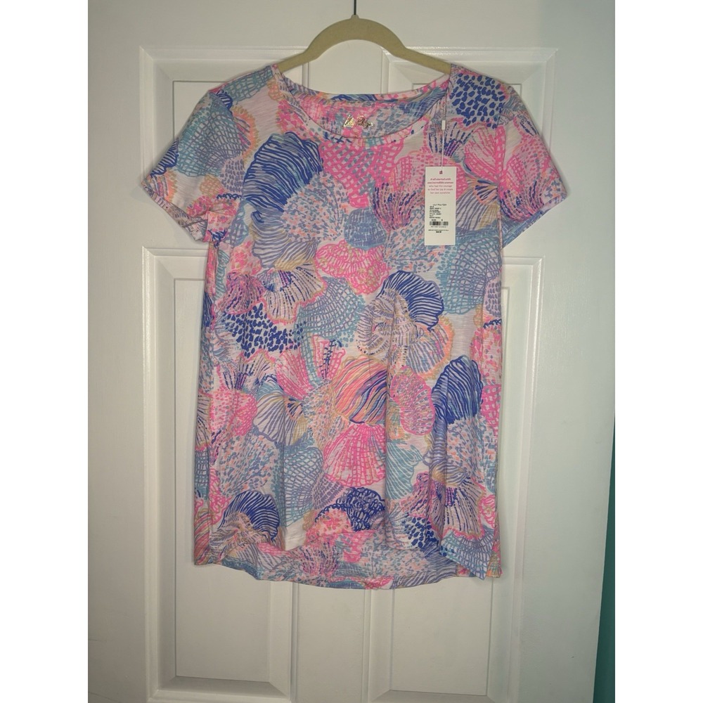 LILLY PULITZER ETTA SCOOP NECK TOP, MULTI, ROAR OF THE SEAS, NWT, SMALL
